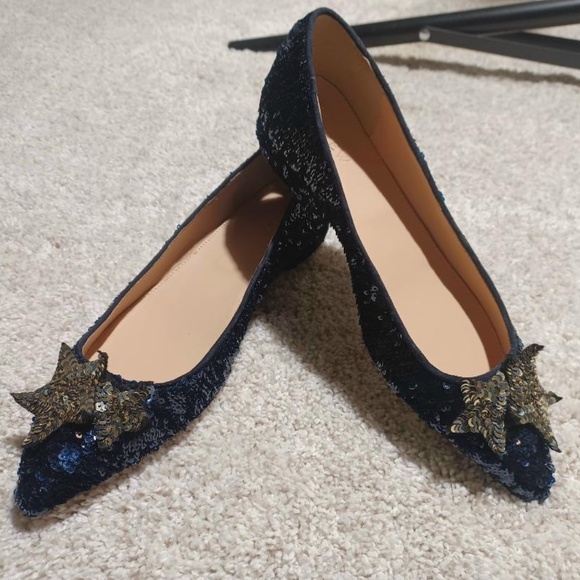 NWOB J Crew Star Embellished Sequin Pointed Toe Flats - Picture 2 of 8